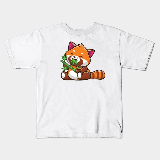 Cute Red Panda Eating Bamboo Cartoon Kids T-Shirt by Catalyst Labs